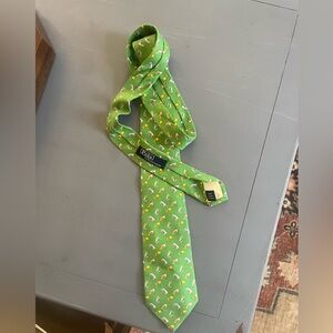 Polo by Ralph Lauren Green Fishing Lure 100% Silk Tie